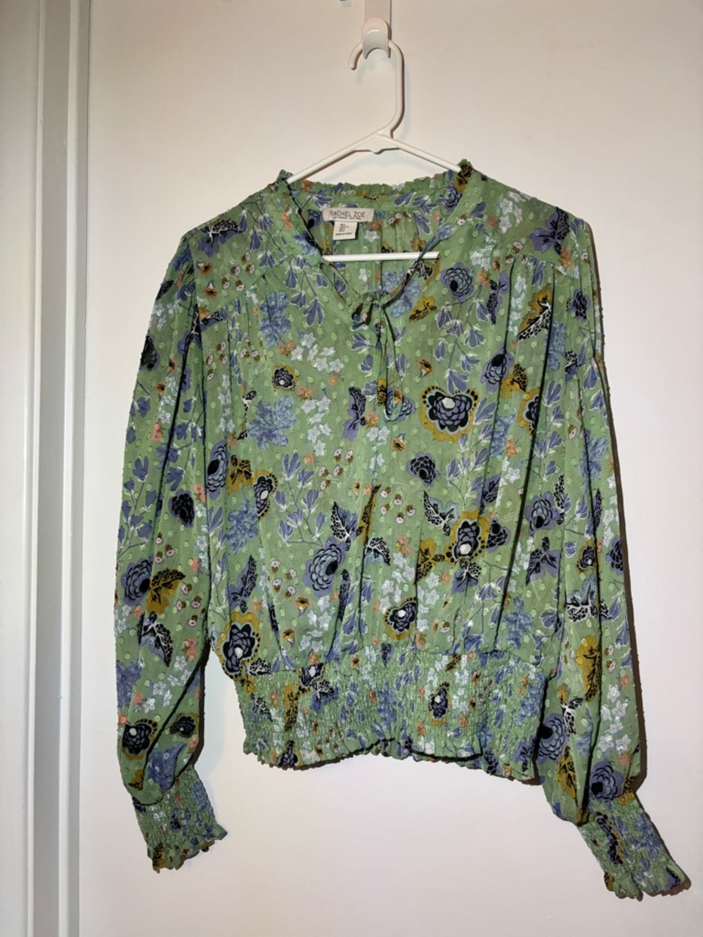 Rachel Zoe Green Floral Tie-Neck Blouse